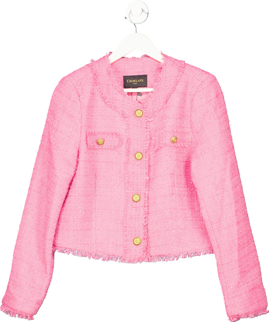 Chocklate Paris Choklate Paris Womens Pink Tweed Long Sleeve Button Front Cropped Jacket UK 14