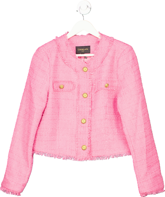 Chocklate Paris Choklate Paris Womens Pink Tweed Long Sleeve Button Front Cropped Jacket UK 14