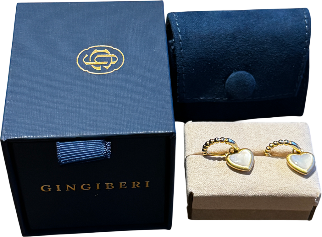 GINGIBERI Yellow Gold Vermeil  & White Mother Of Pearl  Heart Hoop Earrings