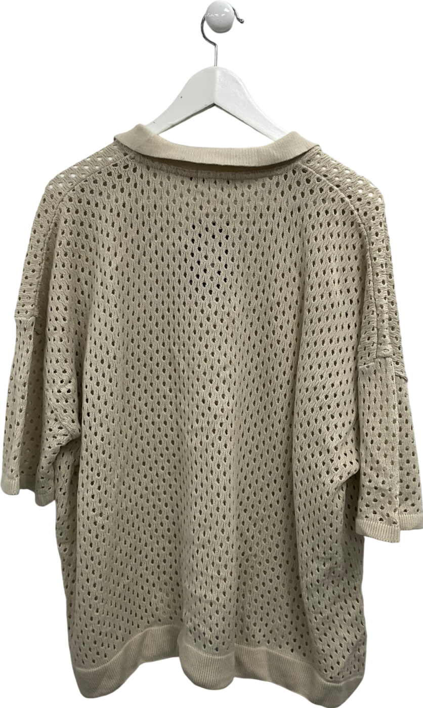 boohooMan Beige Open Crochet Polo Shirt UK M