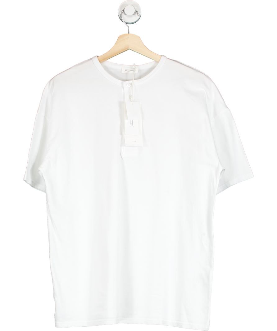 American Vintage White Button Placket Short Sleeve Cotton T-shirt UK S