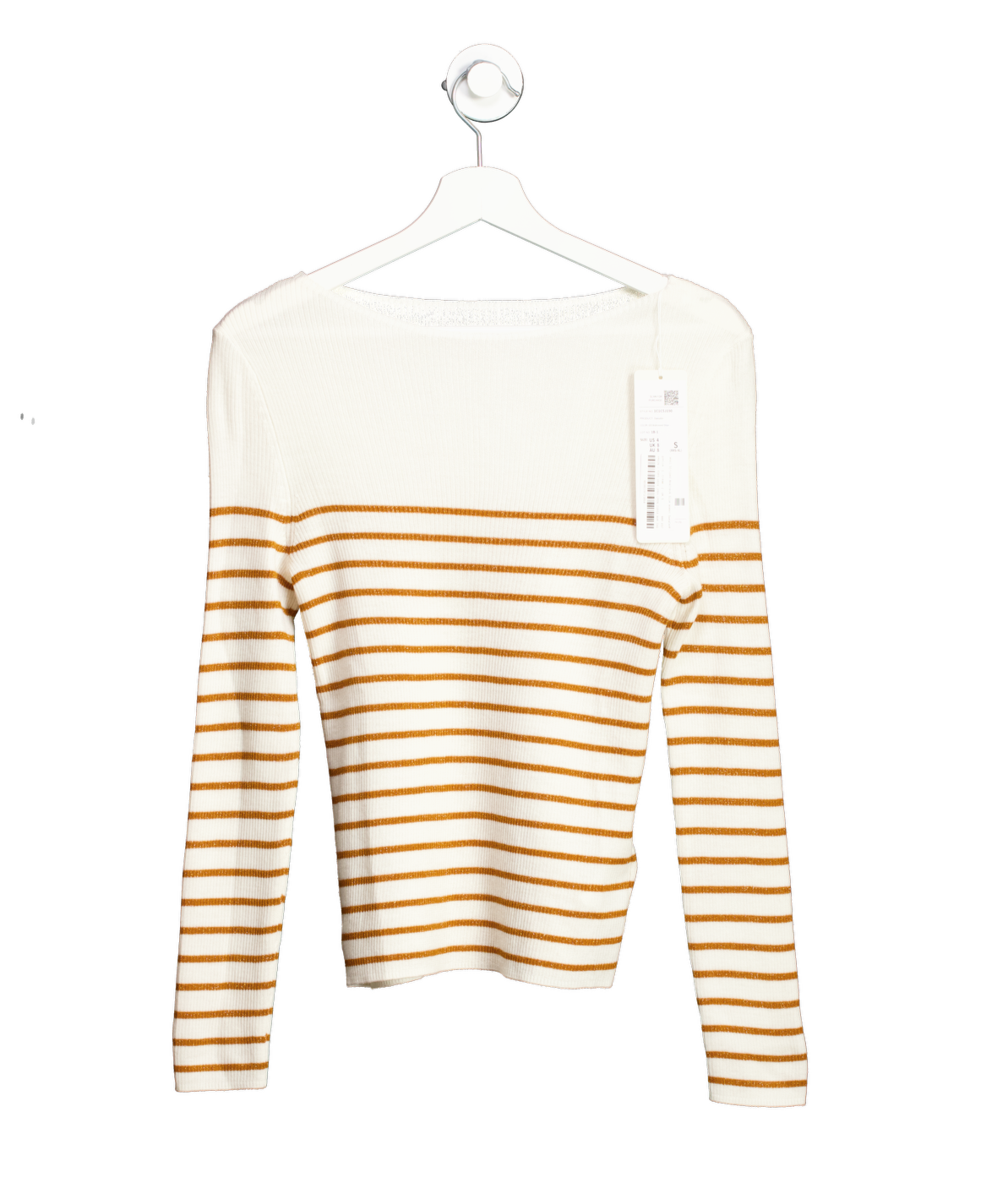 goelia Cream Wool Striped Boatneck Slim Women Sweater UK S