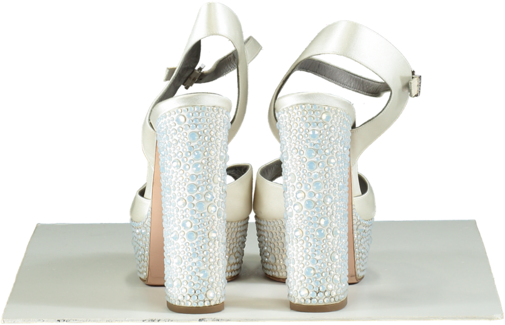 Gina CAUDALIE Swarovski crystal embellished platform heels in Cream Satin UK 7.5