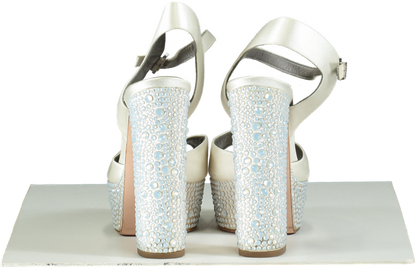 Gina CAUDALIE Swarovski crystal embellished platform heels in Cream Satin UK 7.5