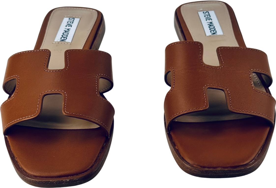STEVE MADDEN Cognac Brown Leather Haydn "h" Sandals Us7.5 UK 5.5 EU 38.5 👠