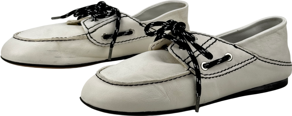 SANDRO White Contrast-lace Foldable-heel Leather Boat Shoes UK 4 EU 37 👠