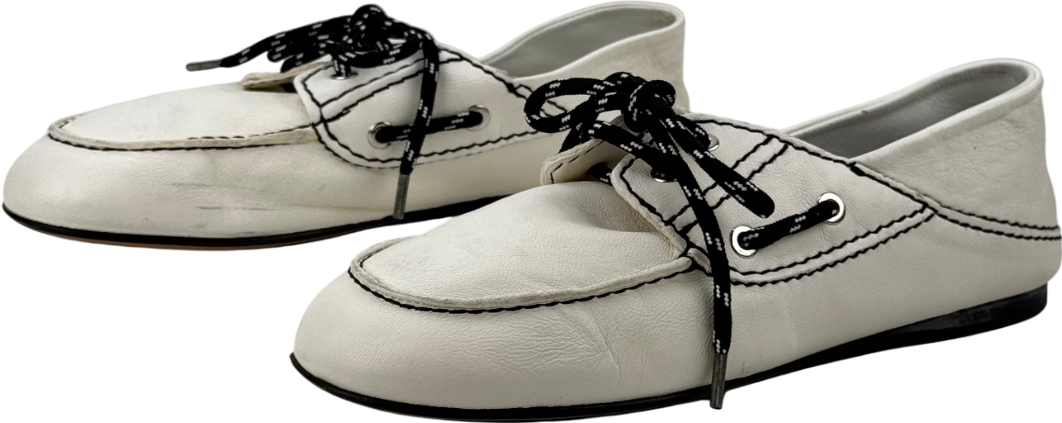 SANDRO White Contrast-lace Foldable-heel Leather Boat Shoes UK 4 EU 37 👠