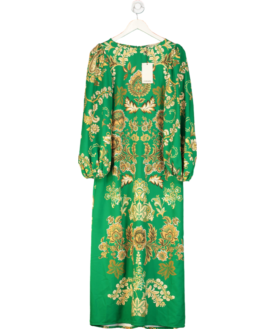 Oasis Green Mirrored Leaf Placement Column Midi Dress UK 10