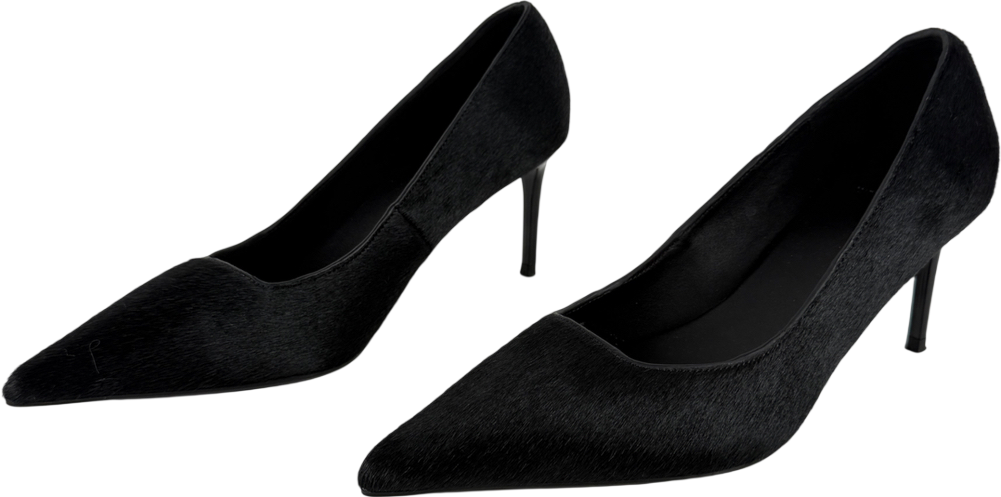 M&S x 16ARLINGTON Black Pony Hair Stiletto Heels UK 5 EU 38