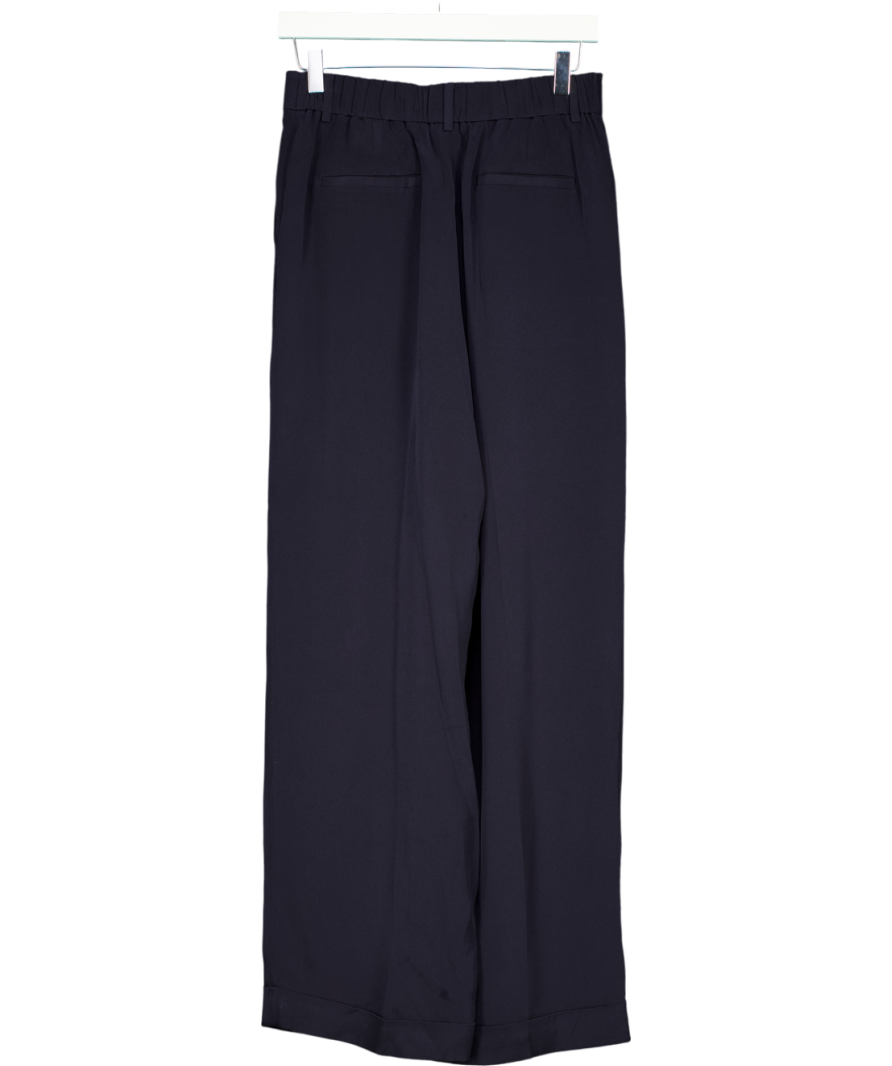 Lily Silk Blue Wide Leg Turnover Hem Silk Trousers UK 10