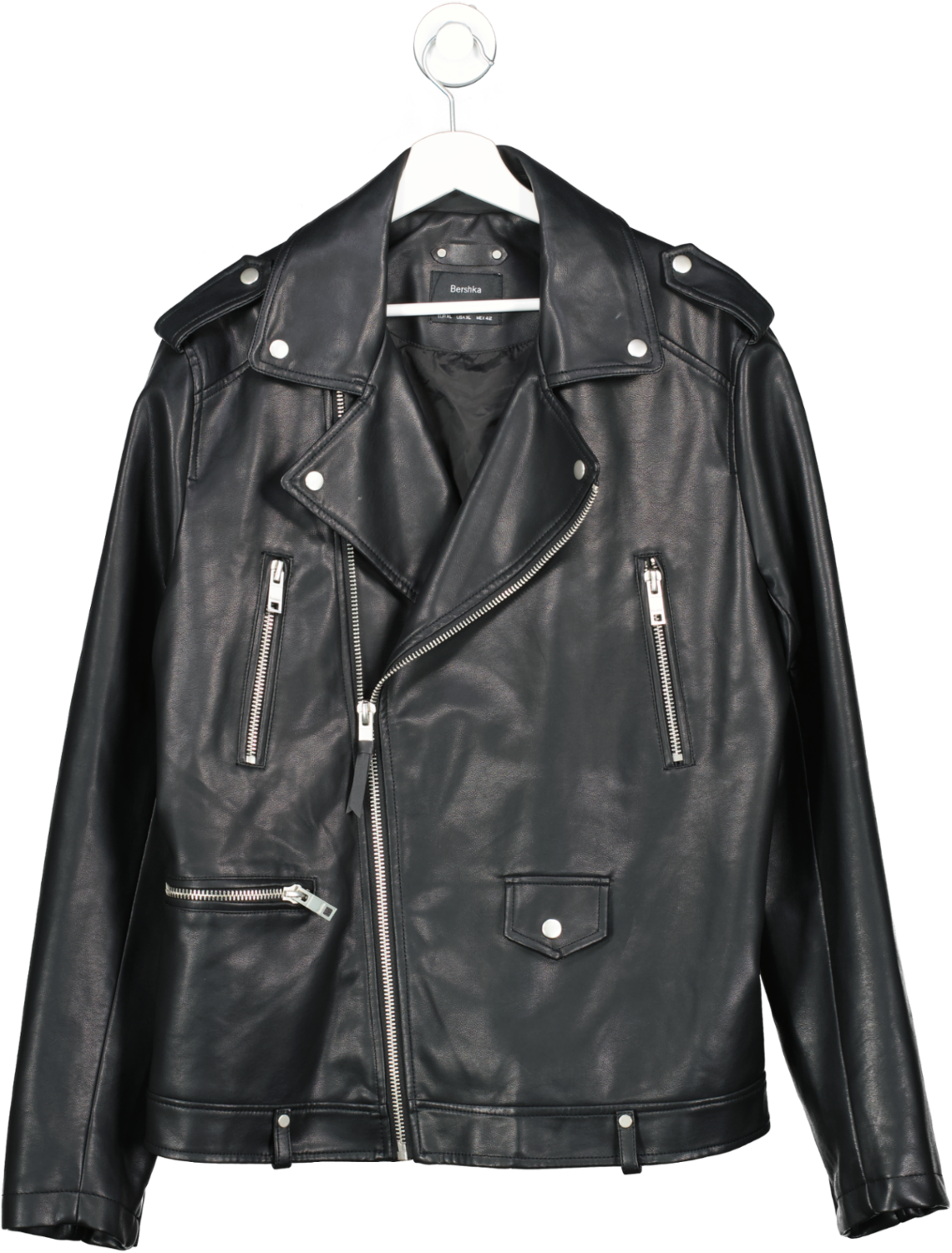 Bershka Black Oversized Vegan Leather Biker Jacket UK XL