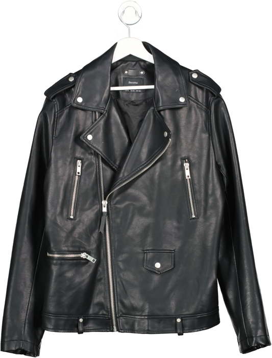 Bershka Black Oversized Vegan Leather Biker Jacket UK XL