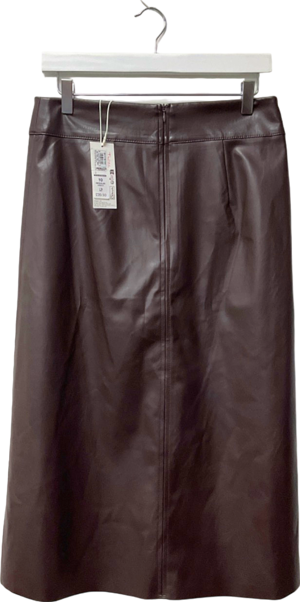 M&S Brown Faux Leather Midi Skirt UK 10