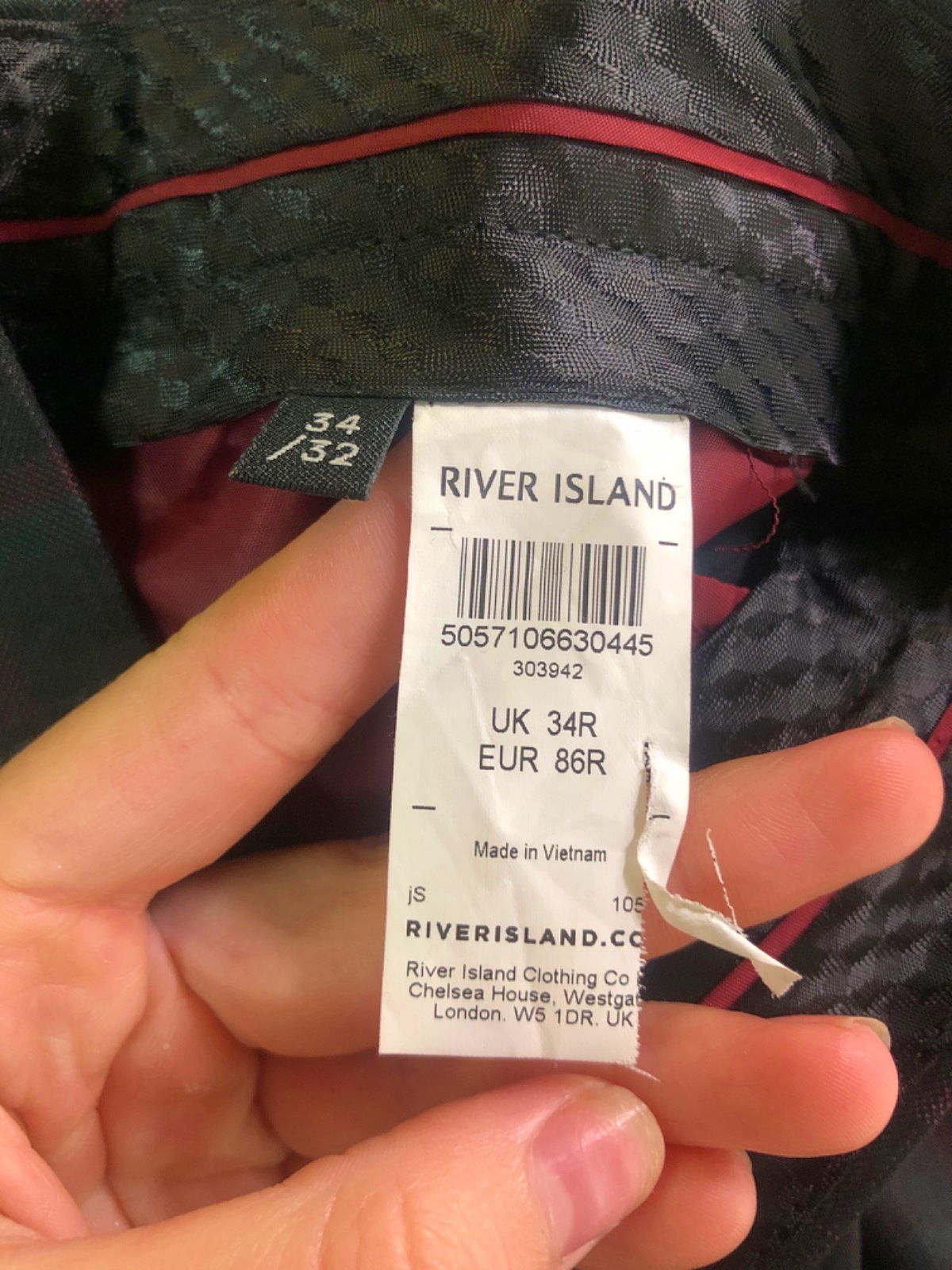 River Island Grey Checked Trousers UK 34R