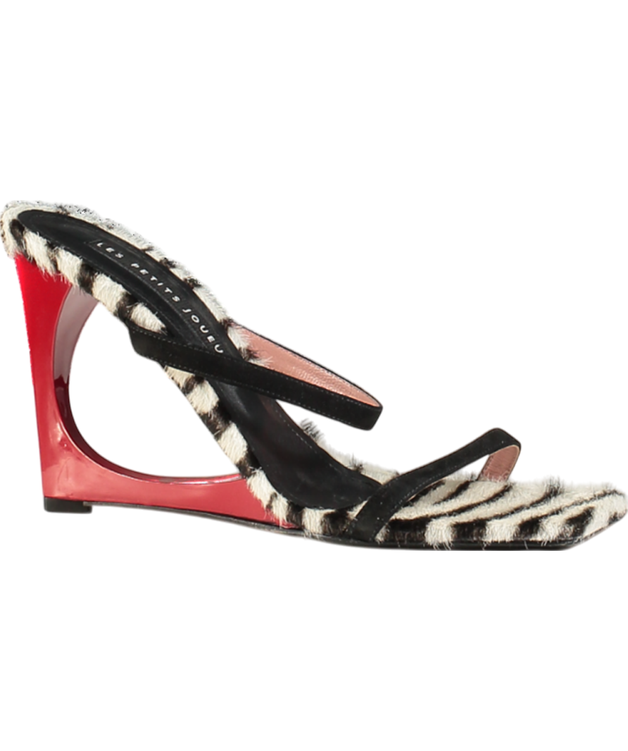 Les Petits Jouer Black Leather /calf Hair Heeled Lola Mules UK 8 EU 41 👠