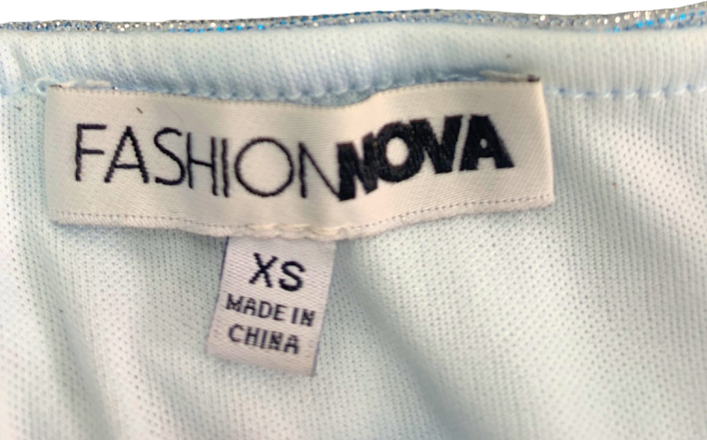 Fashion Nova Blue Glitter Ruched Bodycon Dress XS