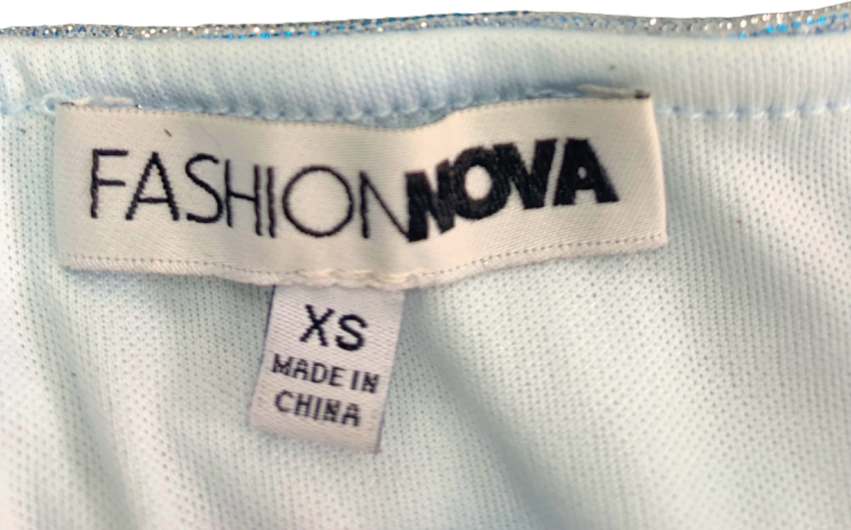 Fashion Nova Blue Glitter Ruched Bodycon Dress XS