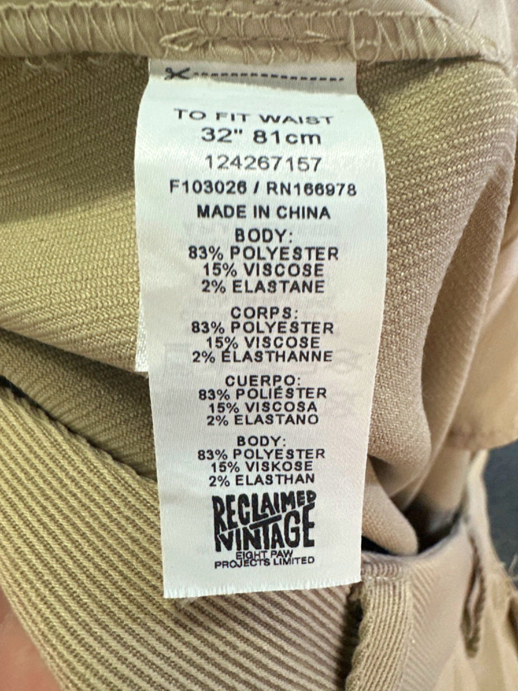 Reclaimed Vintage Beige High Waist Trousers UK W32