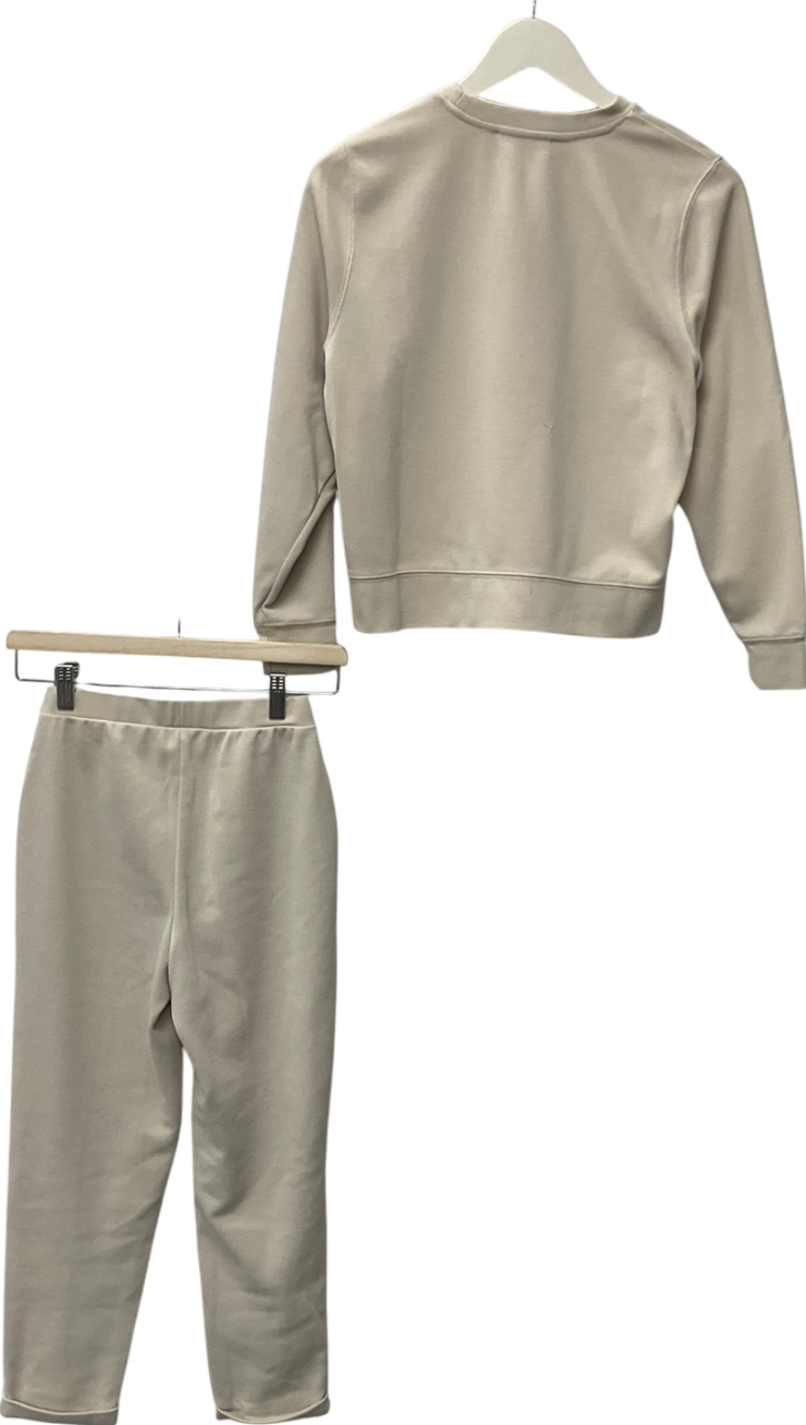 MANGO Cream Jogger Seams Pants & Cotton Sweatshirt UK XXS