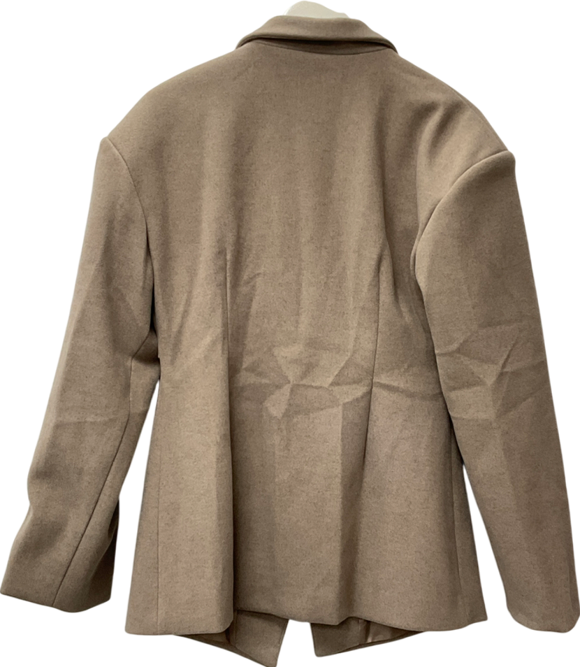 PrettyLittleThing Beige Brown Wool Look Cinched Blazer UK 12