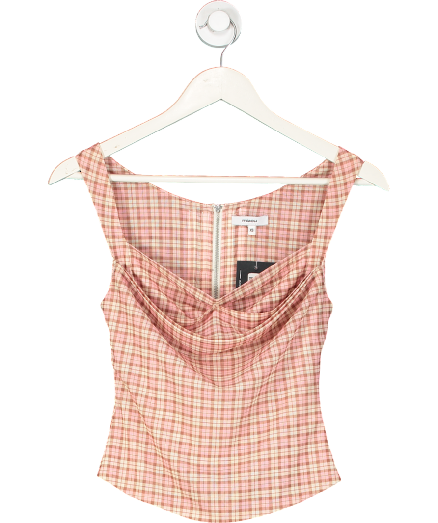 Miaou Brown Gingham Drape Top UK XS