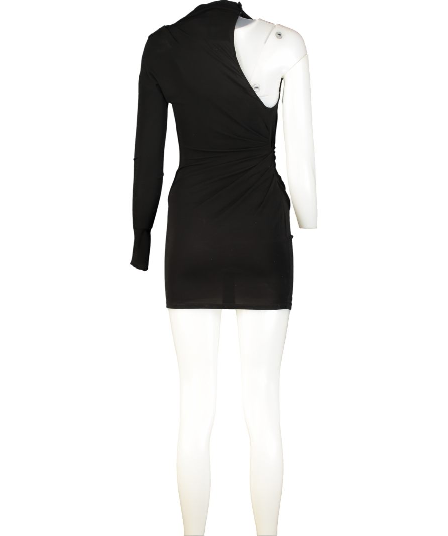 ZARA Black One Sleeve Ruched Mini Dress UK XS