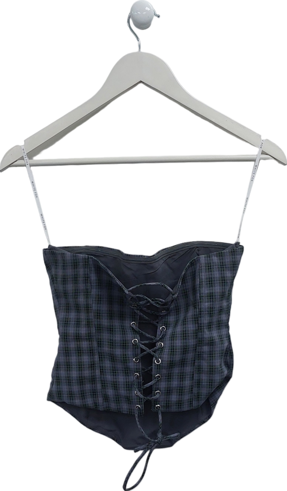 White Fox Blue Checked Bustier Top UK S