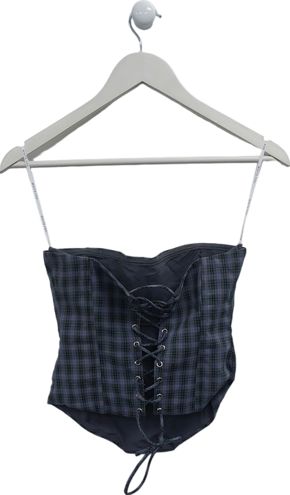 White Fox Blue Checked Bustier Top UK S