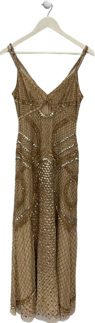 Karen Millen Nude Premium Embellished Cut Out Maxi Dress UK 6