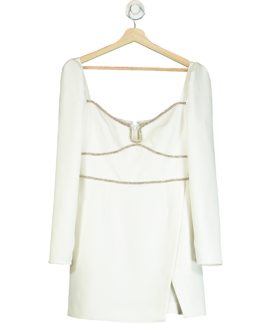 Self-Portrait White Embellished Long Sleeve Mini Dress UK 12