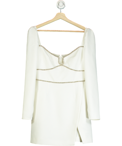 Self-Portrait White Embellished Long Sleeve Mini Dress UK 12