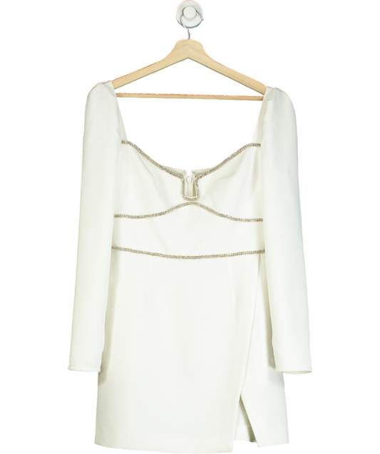 Self-Portrait White Embellished Long Sleeve Mini Dress UK 12