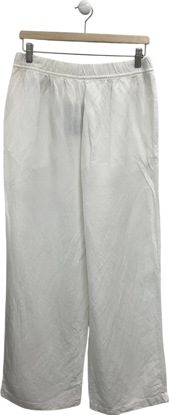 H&M White Linen Blend Pull On Trousers UK M