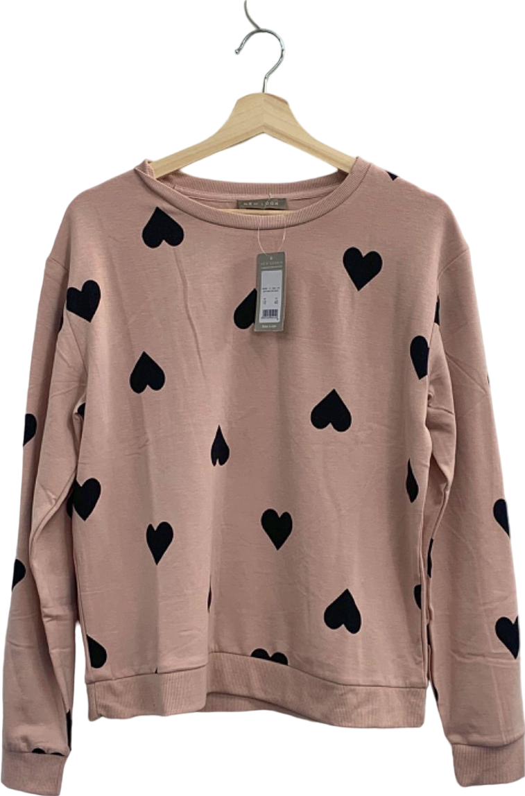 New Look Pink Heart Print Sweatshirt UK Size 12