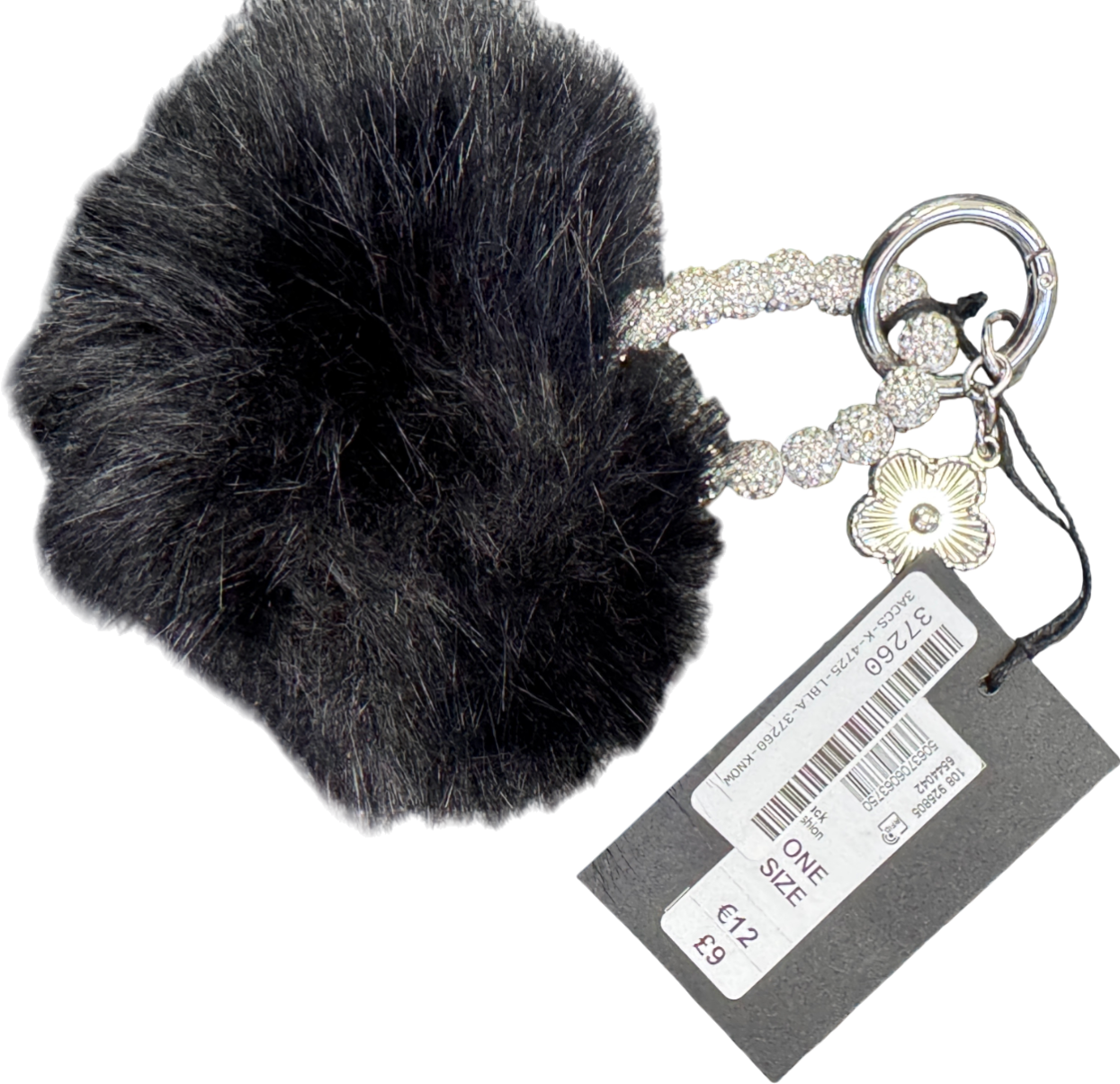 River Island Black Faux Fur Pompom Diamante Bag Charm