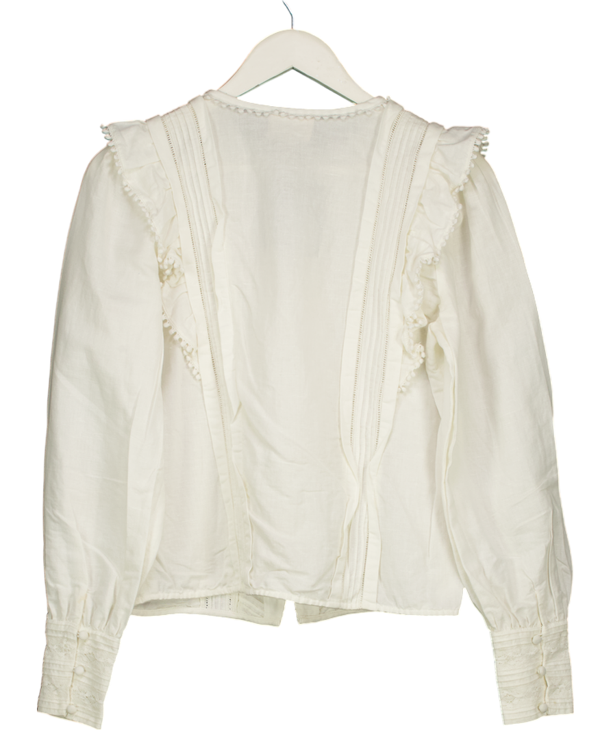 Sezane Cream Pleated Frill Detail Blouse UK 8