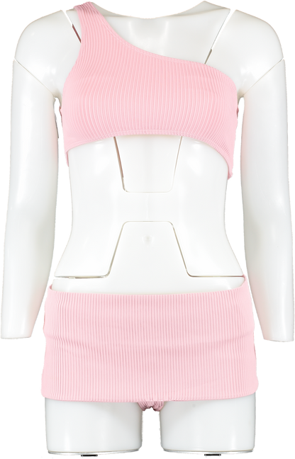 Alexandra Miro Pale Pink 3 Piece Ribbed Bikini Set UK XS
