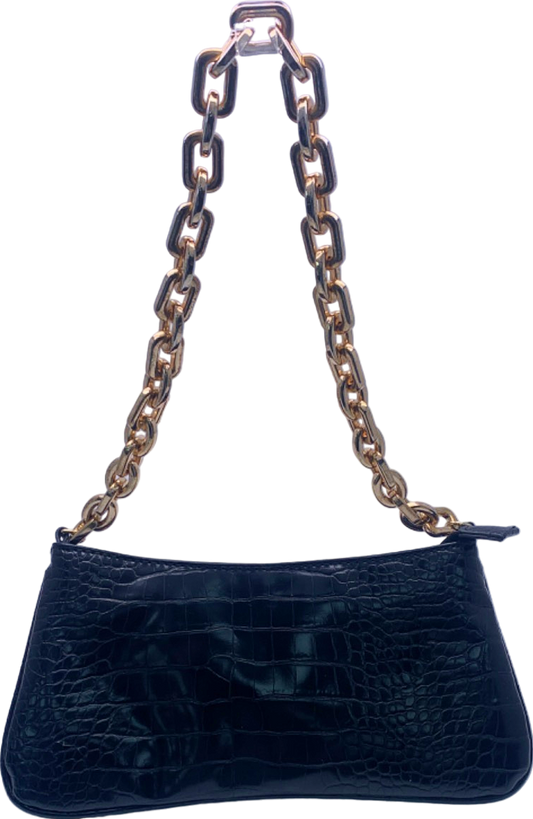 Zara Black Croc-Embossed Shoulder Bag