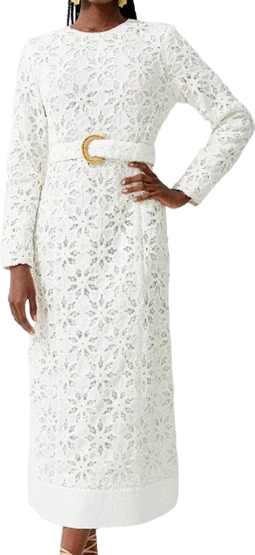 Karen Millen White Crafted Cotton Embroidery Maxi Dress UK 6