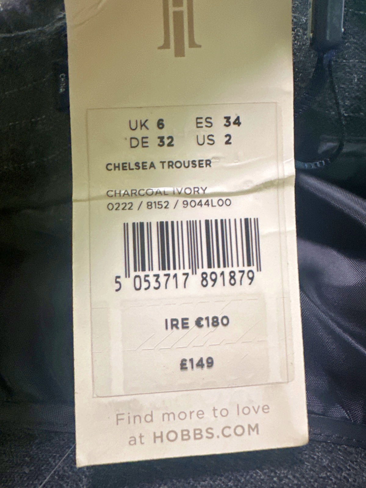 Hobbs Charcoal grey tailored Chelsea Trouser UK 6