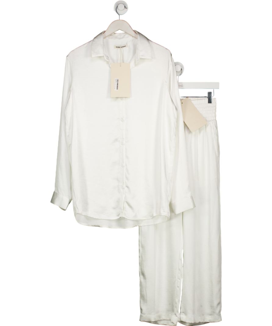 Sundarbay White Satin Relaxed Shirt (uk 12) And High Waisted Pants Set UK 8