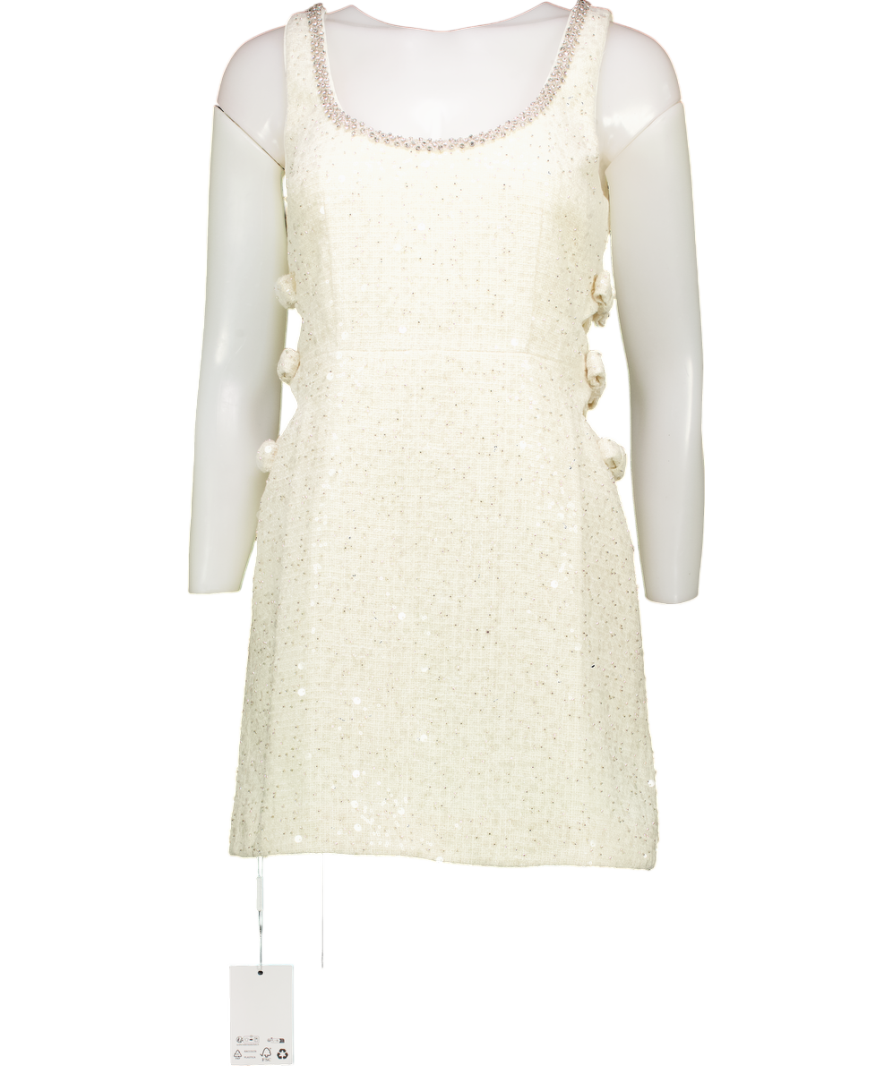 Self-Portrait Cream Boucle Embellished Neck Cut Out Mini Dress UK 4