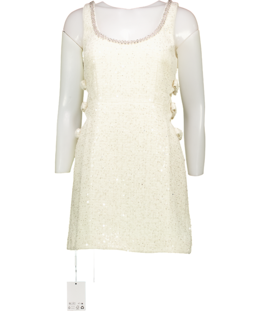 Self-Portrait Cream Boucle Embellished Neck Cut Out Mini Dress UK 4