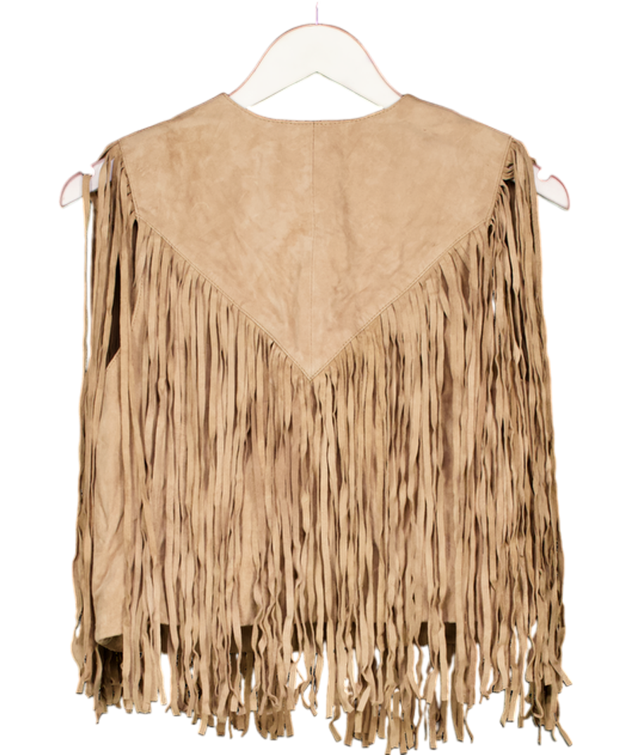 Mint Velvet Brown Natural Suede Fringed Waistcoat UK S