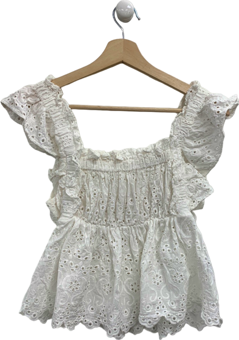 Jovonna London White Eyelet Ruffle Top UK S