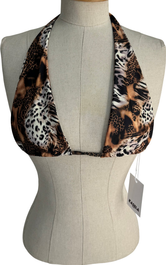 Kasela Brown Tie Halter Bikini Top In Leopard UK S