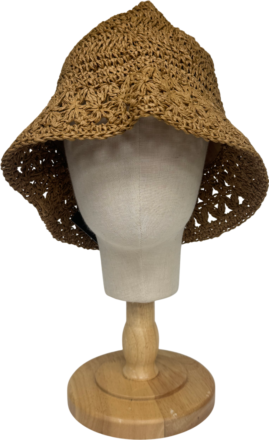 H&M Beige Crocheted Straw Bucket Hat UK L