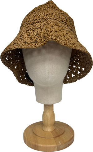 H&M Beige Crocheted Straw Bucket Hat UK L