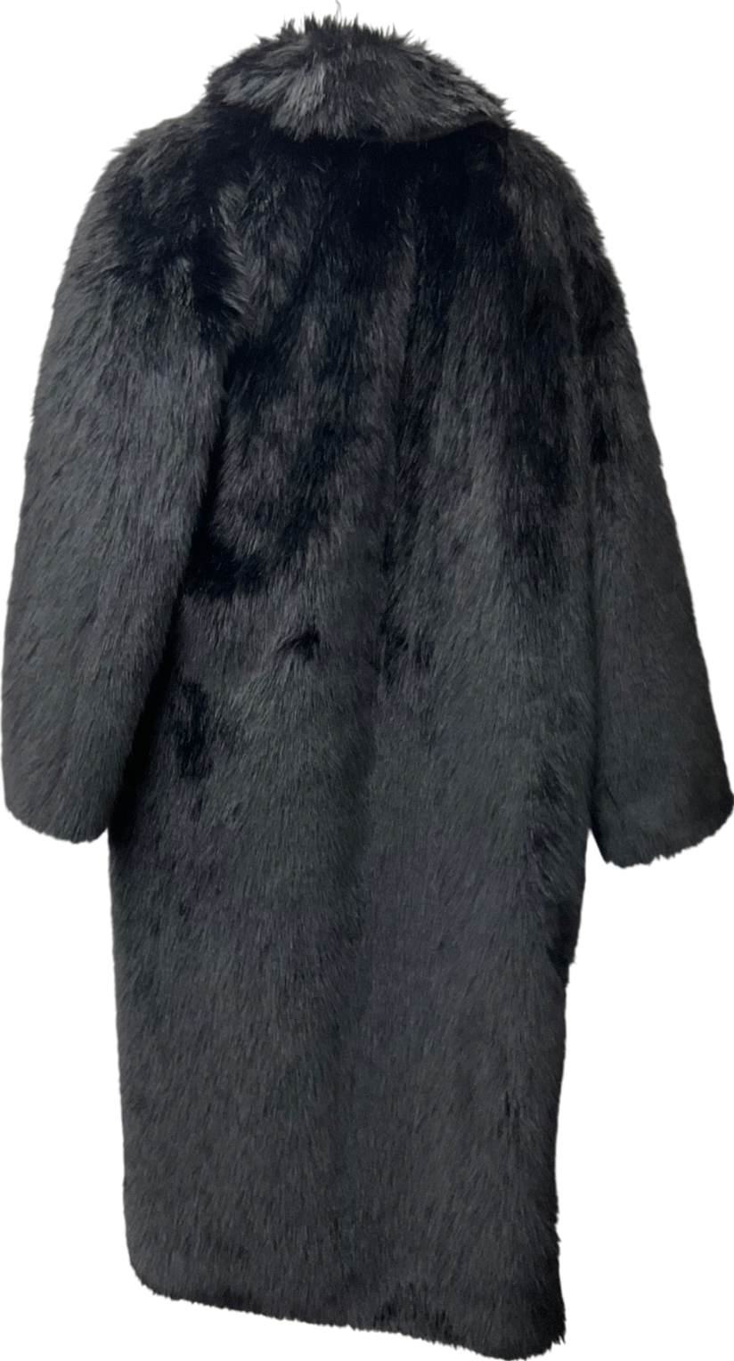 Ego Oversized Maxi Coat In Black Faux Fur UK 14