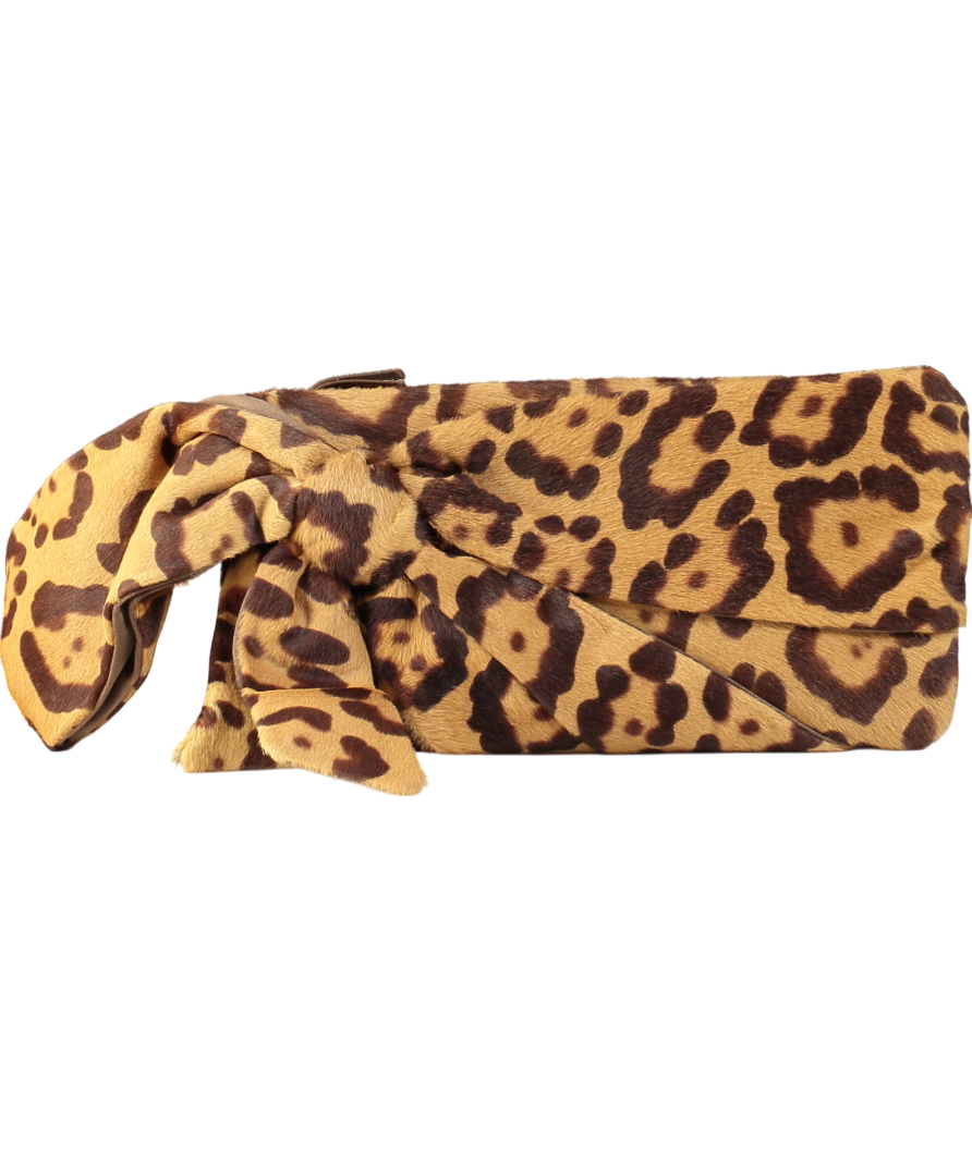Valentino Brown Leopard Print Pony Hair Bow Clutch Bag
